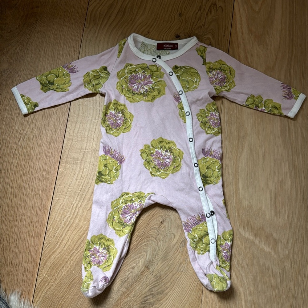 Milk barn footie artichokes 3-6 mo